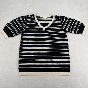 Belle Kim Gravel Striped Pullover Sweater Top Womens Small 1/2 Puff Sleeve
